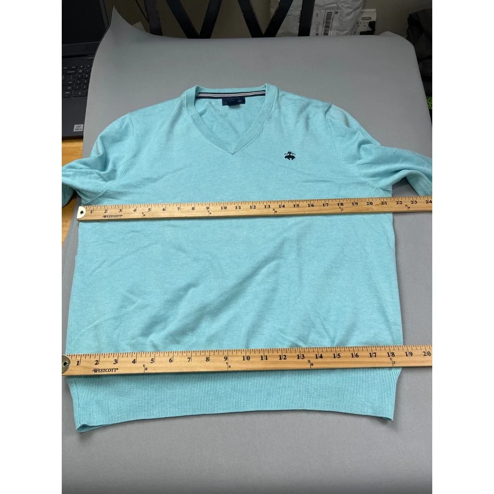Brooks Brothers‎ Mens V-Neck Sweater Light Blue Supima Cotton Size M Logo Knit